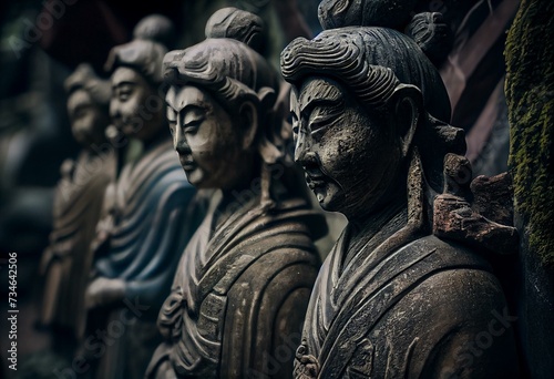 Buddhist stone statues at the Otagi Nenbutsu ji temple in Kyoto, Japan. Generative AI