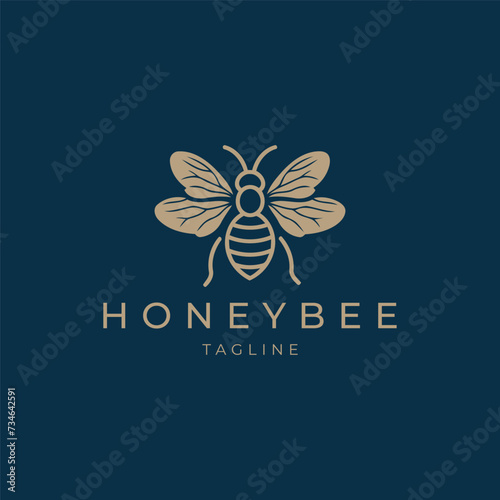 Honey bee line art logo icon design template