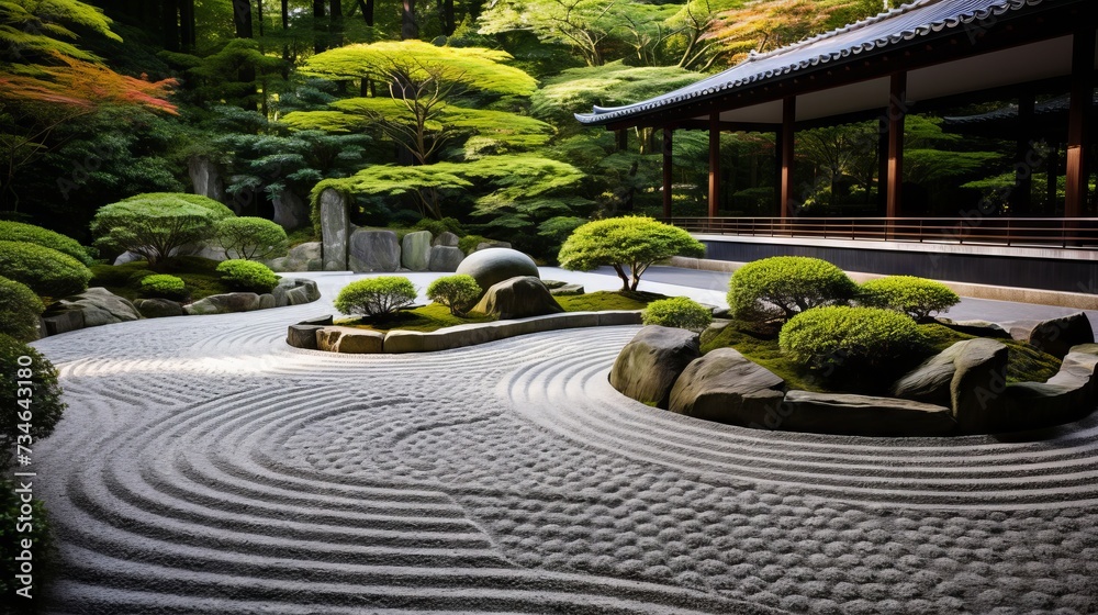 Naklejka premium A zen garden with patterns that invite reflection and tranquility