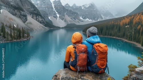 Couple looking at Moraine lake, Banff, Canada