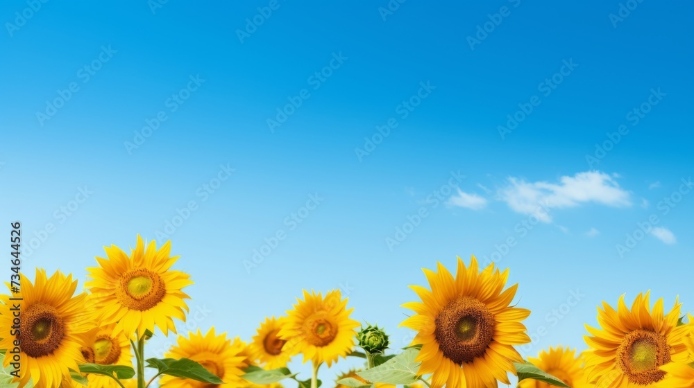 Obraz premium A bright sunflower field under a clear sky offers ample copy space for independence day content