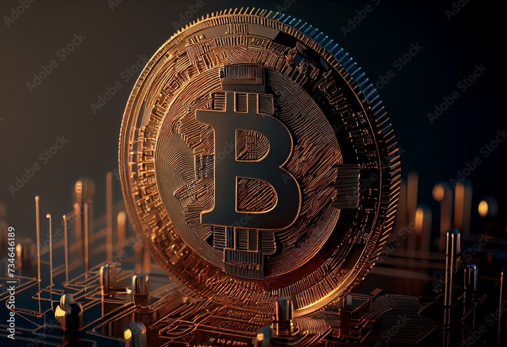 Bitcoin Crypto currency Gold BTC . electronic money, stock markets, exchange. High quality 3d illustration. Generative AI
