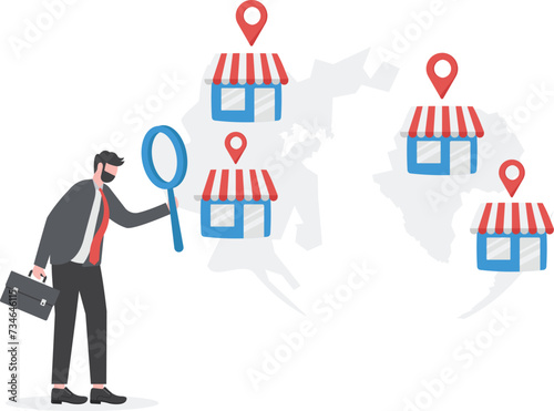 Businessman hand put franchise store franchise in new location to cover all continent and expand on world map, Franchise business concept

