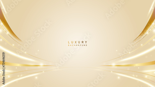 Luxury podium award in gold cream color background with golden line elements and curve. luxury premium vector design photo