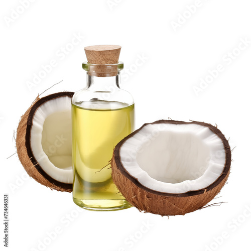 fresh raw organic coconut oil in glass bowl png isolated on white background with clipping path. natural organic dripping serum herbal medicine rich of vitamins concept. selective focus