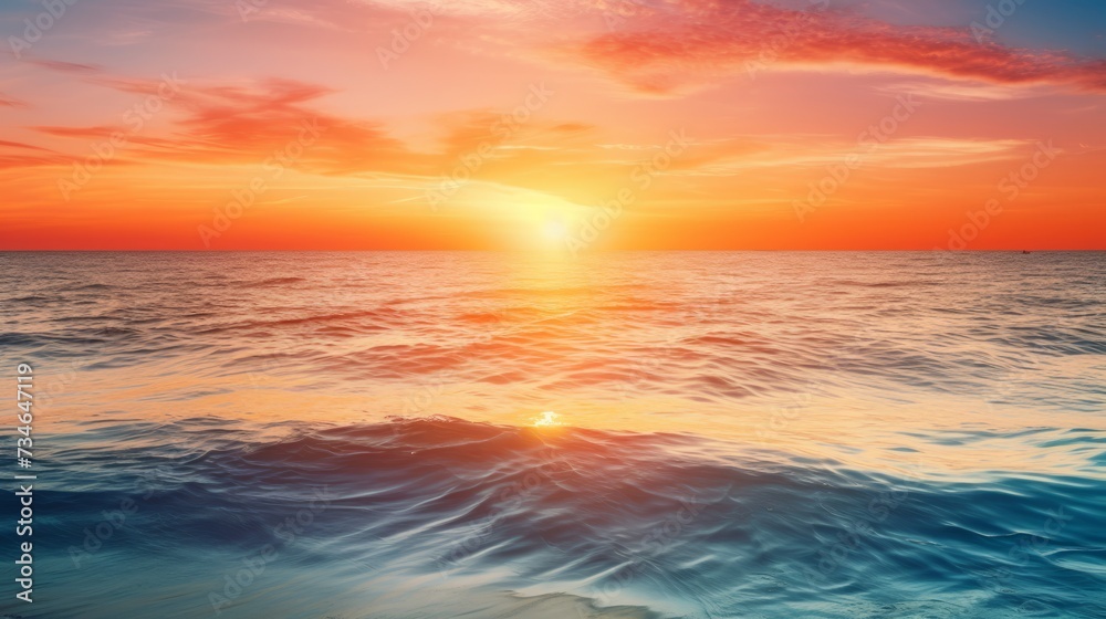 A radiant sunset over a tranquil ocean