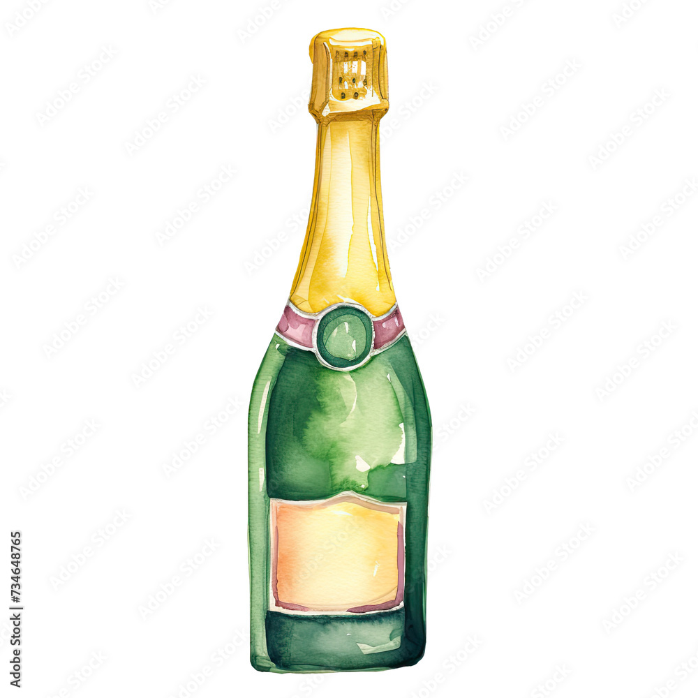 AI generated Watercolor Green Champagne Bottle Clip Art Illustration 