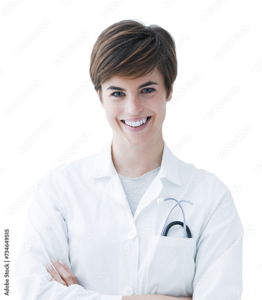 Confident female doctor posing with arms crossed Confident female doctor posing with arms crossed