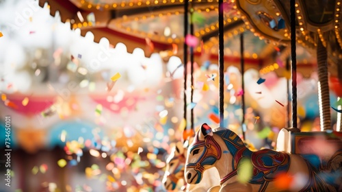 Closeup of confetti on a carnival carousel