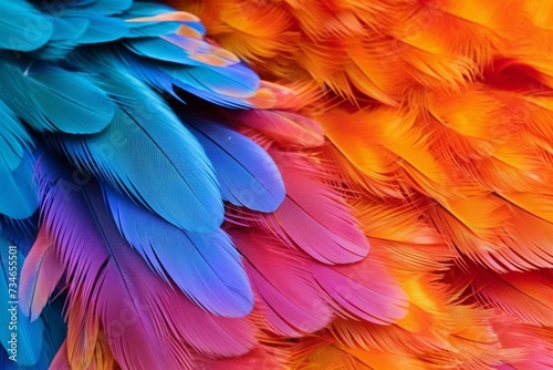 Close-up of vibrant avian feathers. Generative AI © Oliver