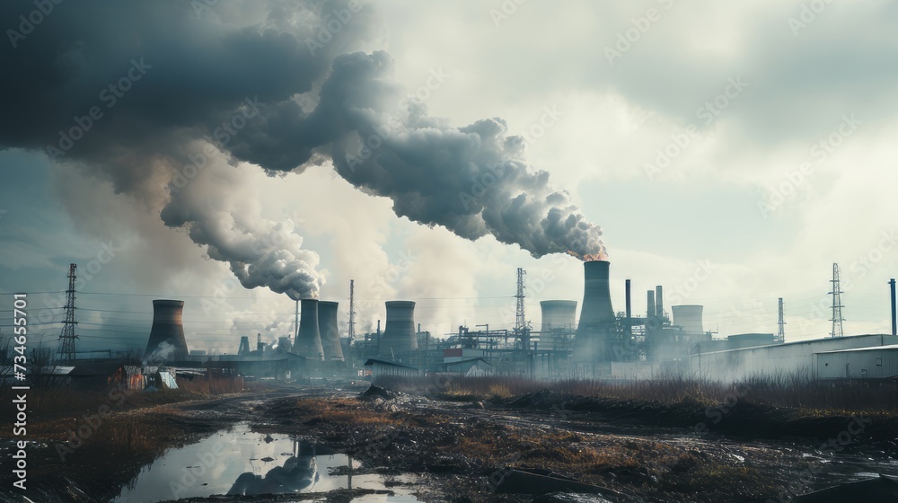 Polluted air in an industrial area with factory smoke Polluted air in an industrial area with factory smoke