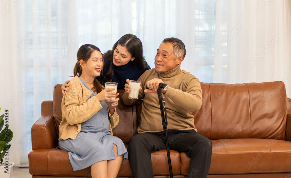 Portrait of enjoy happy love asian family senior mature father and young daughter smiling play laughing and having fun together at home, care, elderly, insurance.happy family and Father Day concept Portrait of enjoy happy love asian family senior mature father and young daughter smiling play laughing and having fun together at home, care, elderly, insurance.happy family and Father Day concept