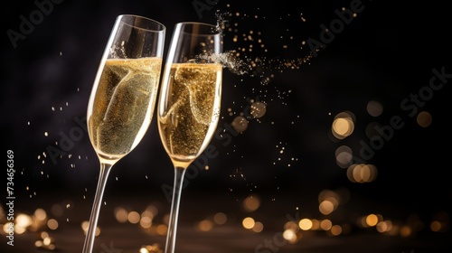Sparkling champagne glasses clinking in celebration