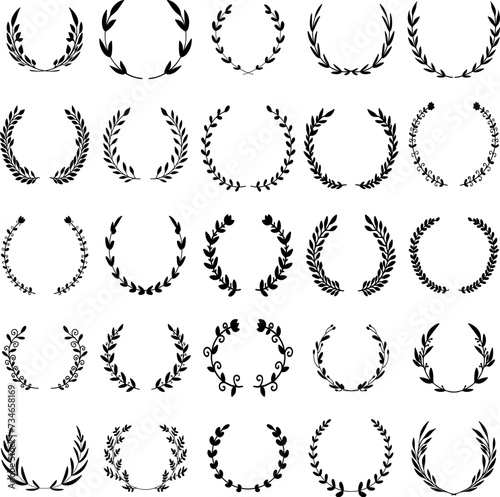 Set of hand drawn floral wreathes. Design element for decoration. Vector illustration