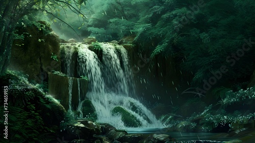 Beautiful waterfall in the forest. 