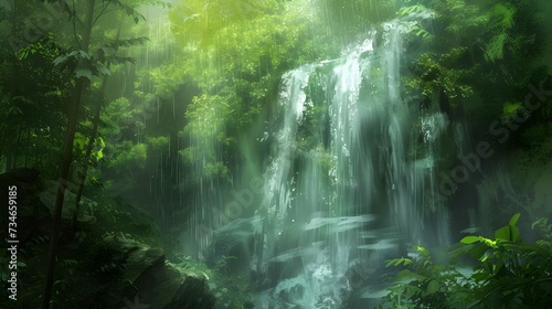 Beautiful waterfall in the forest. 