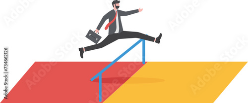 Businessmen jumping over hurdles or obstacles. concept

