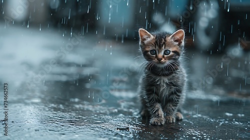Kitten Abandoned in the Rain on the City Streets