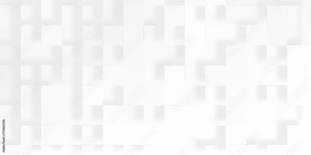 White decorative web banner background with various 3d block pattern,  Embossed paper square white geometric pattern of 3d blocks Background, Abstract business block pattern geometric background.	
