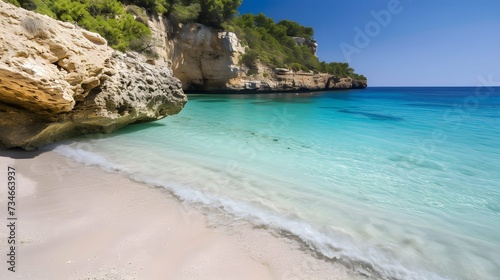 Secluded beach cove with crystal clear waters.