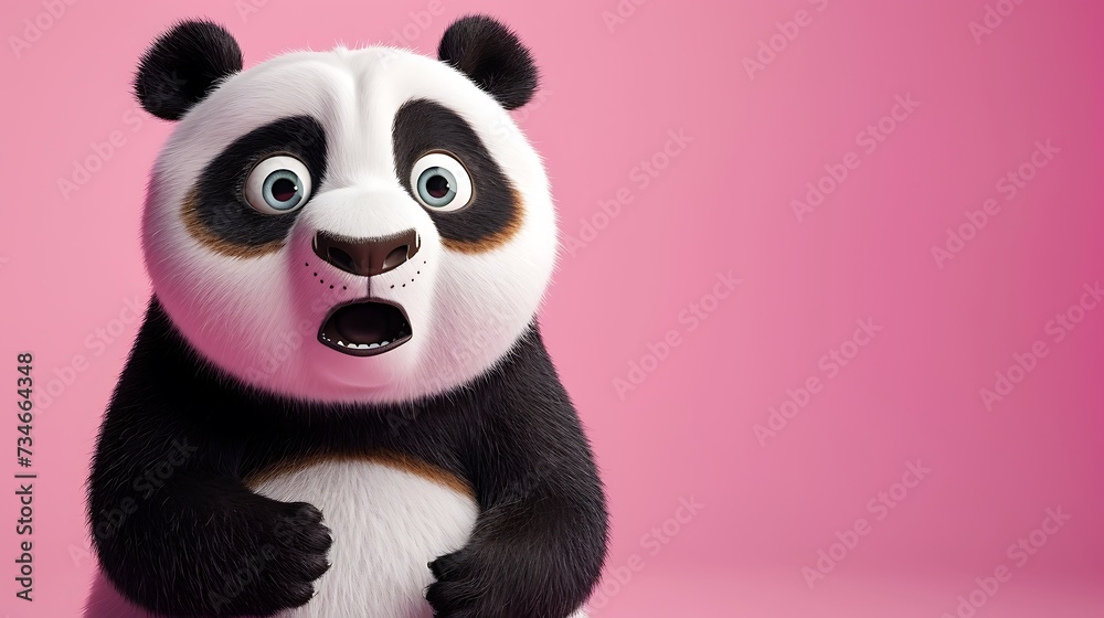 Shocked panda with big eyes isolated on pink background Shocked panda with big eyes isolated on pink background