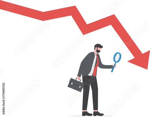 businessman analyze down arrow chart graph and bankrupt finance fall vector illustrator

