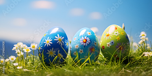 Happy Easter egg Easter eggs grass flowers easter clouds sky