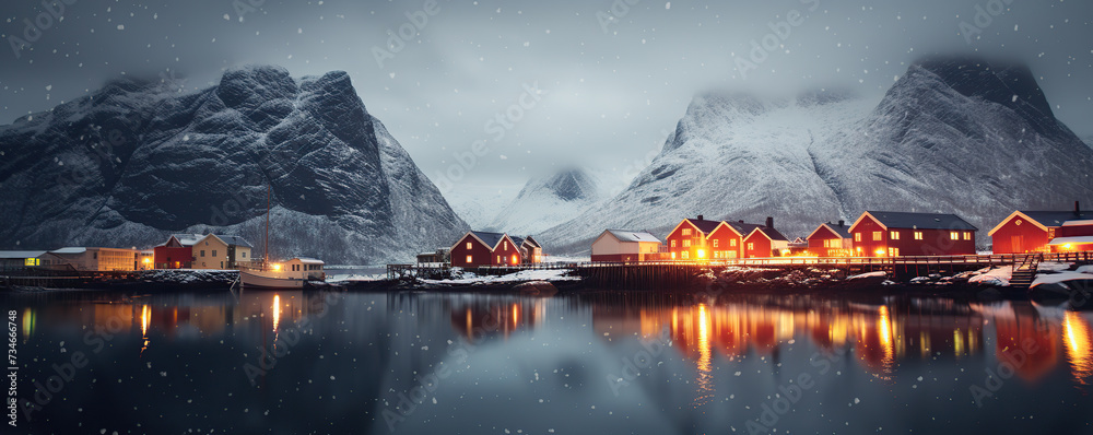 Snowy Town by the Water
