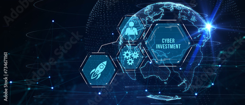 Cyber Investment with hologram businessman concept. 3d illustration