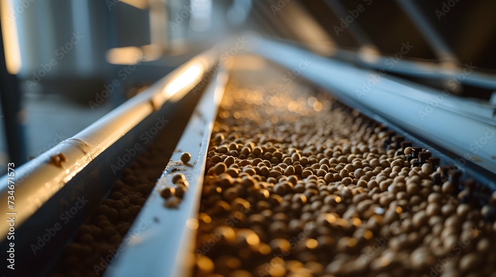 Industrial belt conveyor moving pellets Industrial belt conveyor moving pellets