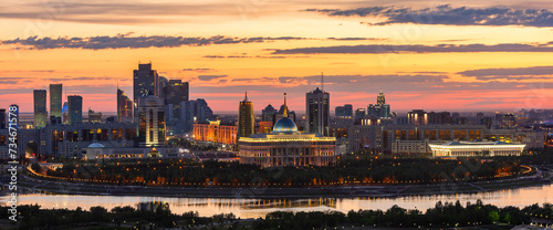 Beautiful sunset over the central part of the capital of Kazakhstan, Astana