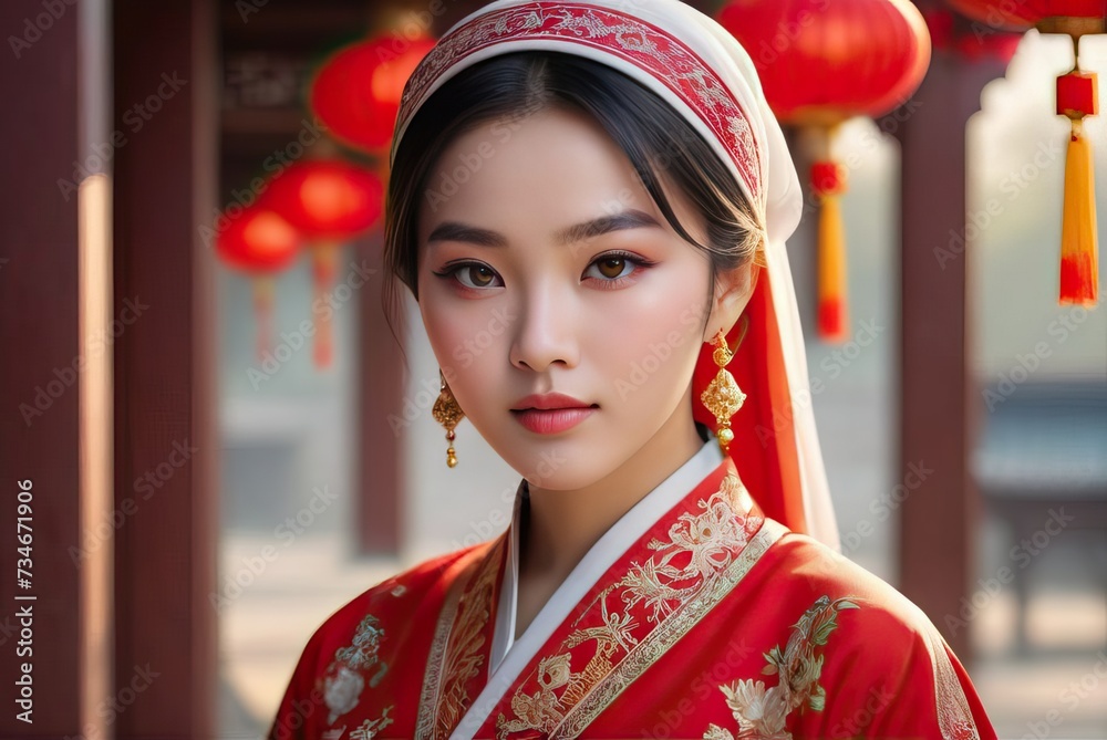 Portrait of beautiful Chinese woman in traditional clothing