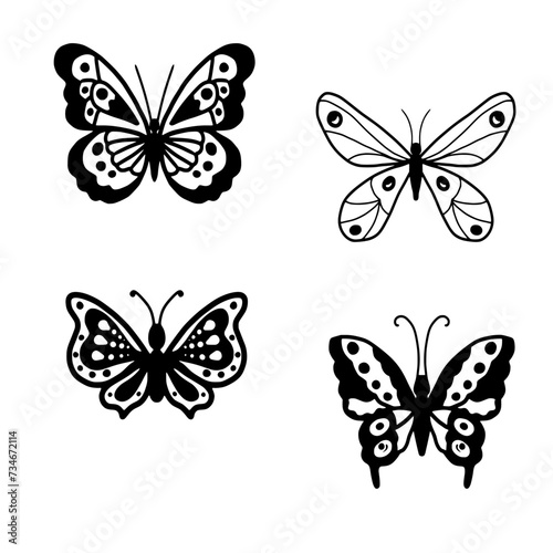 Black Silhouettes Of Butterfly Vector Set Isolated On White Background © rika