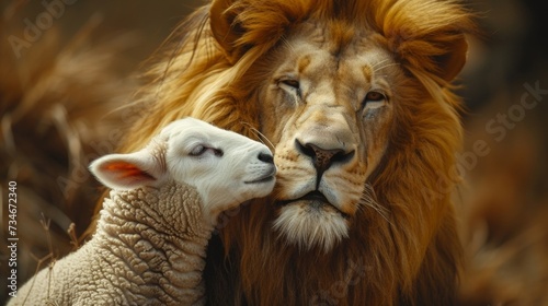 Lion and lamb represent unity of opposites  symbolizing harmony and peace.