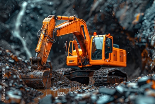 An excavator digging dirt on a construction professional photography