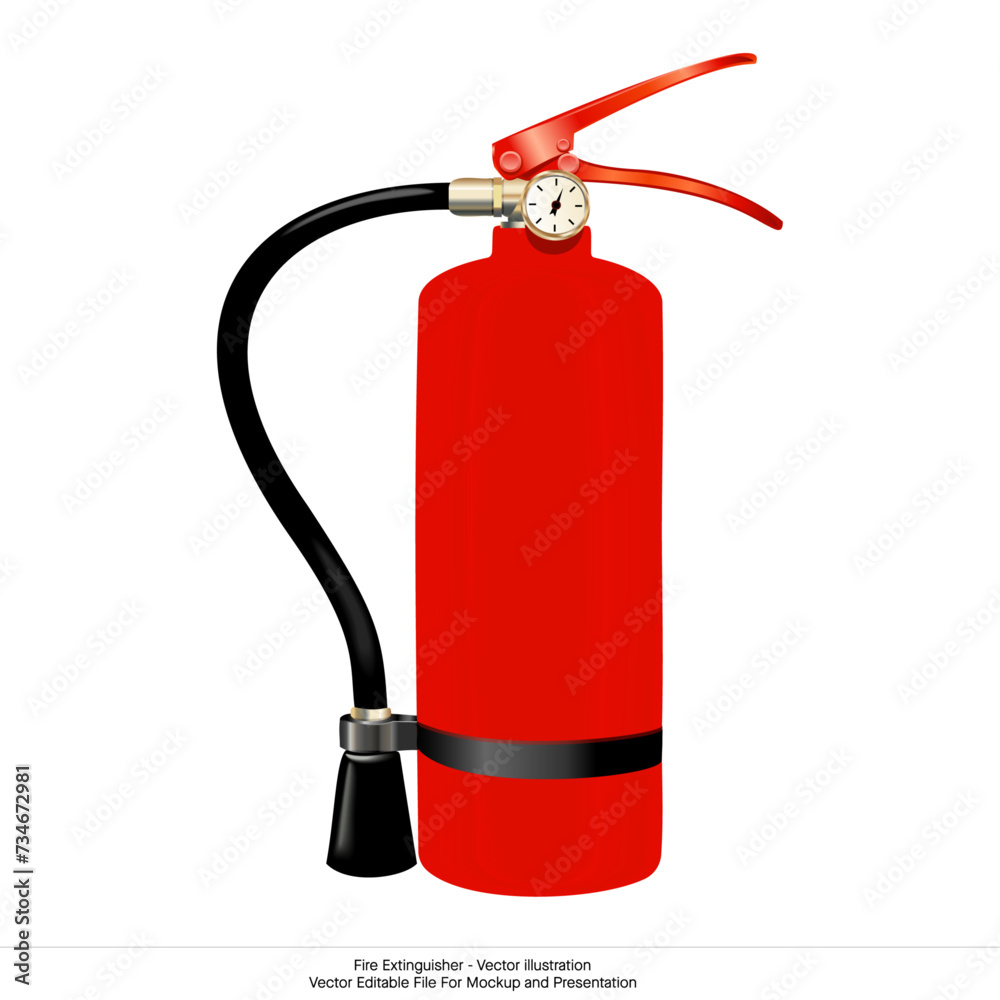 Fire extinguisher vector illustration isolated on transparent white background. Fire extinguisgher for high quality mockups and presentation
