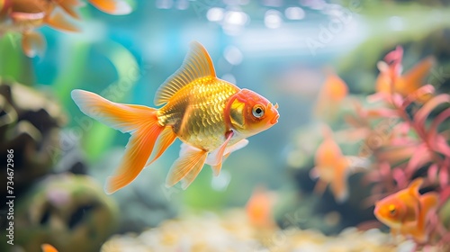 goldfish in aquarium. hobby fish farming and pet concept.