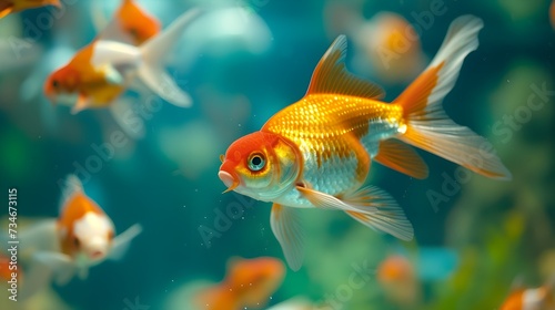 goldfish in aquarium. hobby fish farming and pet concept.