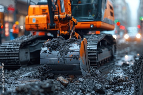 An excavator digging dirt on a construction professional photography