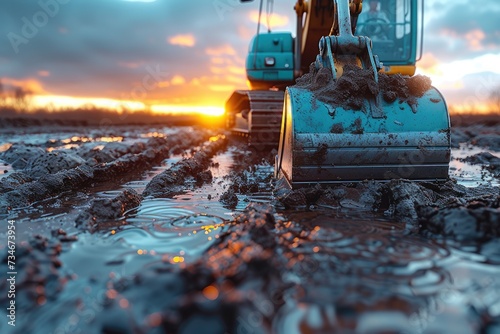 An excavator digging dirt on a construction professional photography photo