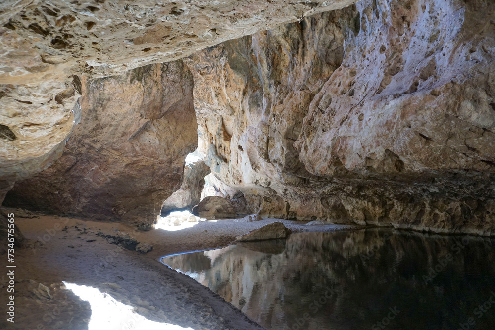 View from the dark end of Tunnel Creek looking towards opening Western Australia. View from the dark end of Tunnel Creek looking towards opening Western Australia.