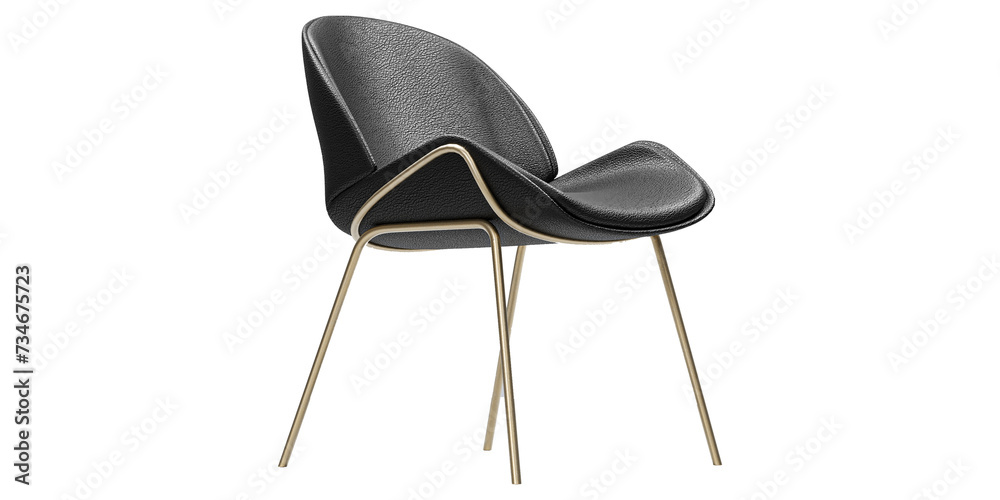 Modern and luxury black leather chair with gold metallic legs isolated on white background. Furniture Collection. Modern and luxury black leather chair with gold metallic legs isolated on white background. Furniture Collection.