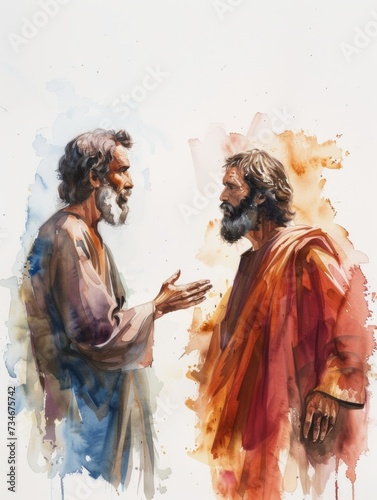 Disciples James and Jesus Sharing a Spiritual Journey in Watercolor Art Generative AI