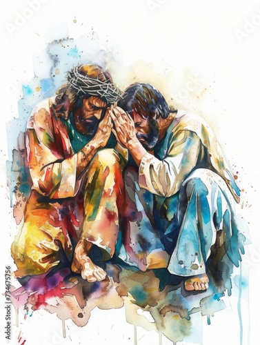 Prayer and Fellowship: Jesus and James the Greater in Watercolor Art Generative AI