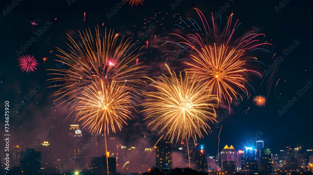 Illustration of fireworks in the night city. Illustration of fireworks in the night city.