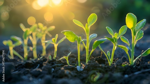 Dawn Light on Young Seedlings. Agriculture concept.