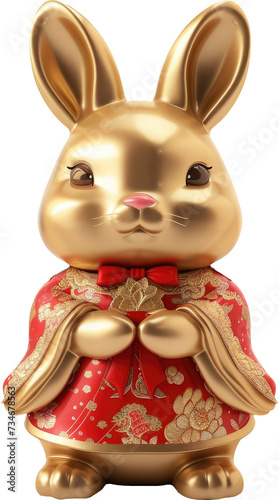 3D golden bunny, textured Easter bunny statue with a reflective surface. Generative AI
