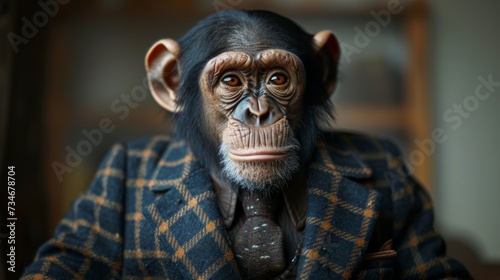 Elegantly suited monkey strikes a stylish pose, embodying the perfect blend of animal charm and human sophistication - Generative AI.