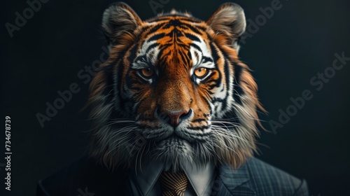 The dapper tiger confidently poses in his chic attire  exuding charm and charisma in his human-like stance.
