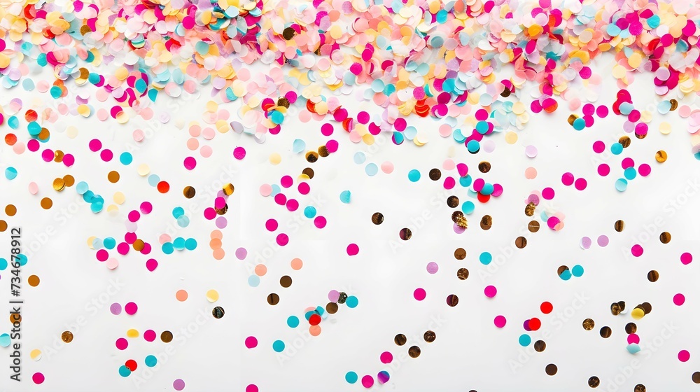 colorful confetti on white background. birthday party concept.